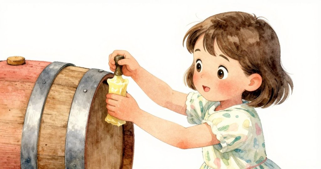 Flora近拍舉起蠟塞，臉上泛起微笑，果香輕撫臉頰，溫柔光影中展現動態瞬間。