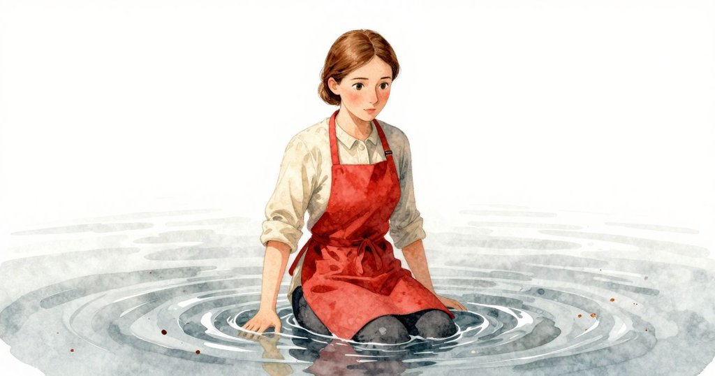 細水在細粒表面流動，水面下隱約可見銅屑閃耀，呈現出宛如水中世界的神秘美感