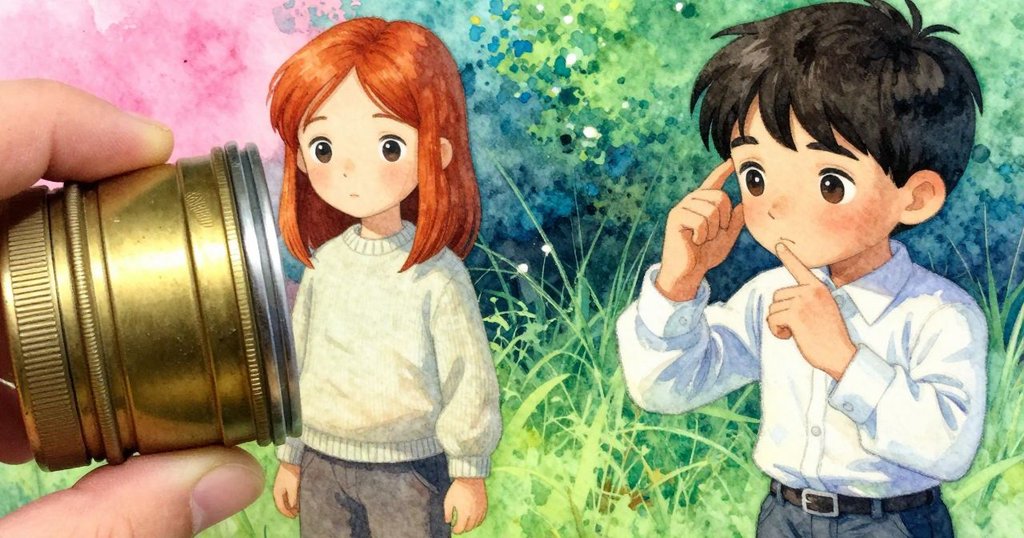 羅斯琳伸手調整鏡頭時發現指紋痕跡，鏡面映出細膩光影，呈現內心微妙領悟的瞬間