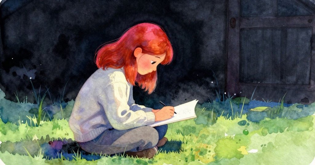 羅斯琳凝視草圖停筆，面露內心掙扎，在移動的光影中尋求平衡，情感表露無遺