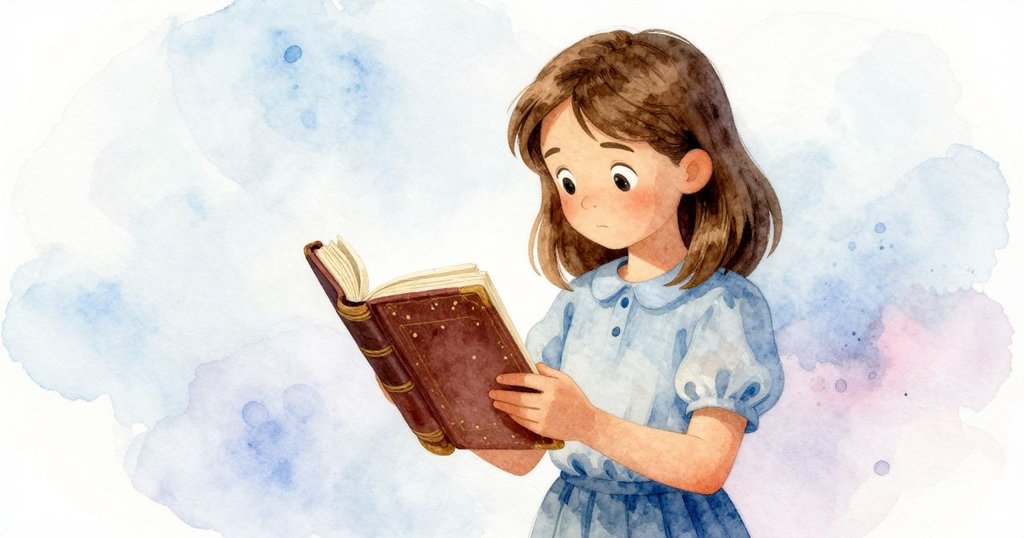 Vera仔細檢查一本帶有斑駁金色貓印的園藝雜誌,手指輕觸書脊,細節呈現年代感與神秘氛圍