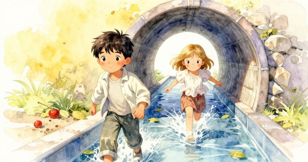 奧利安觸摸船體，普魯調整涼鞋，船行於陽光灑落的水道中，充滿希望的開始旅程畫面