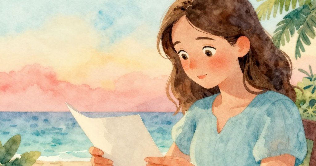 阿爾瑪細微表情與手部動作特寫，感受紙張的涼意，臉上露出驚訝且謹慎的神情。