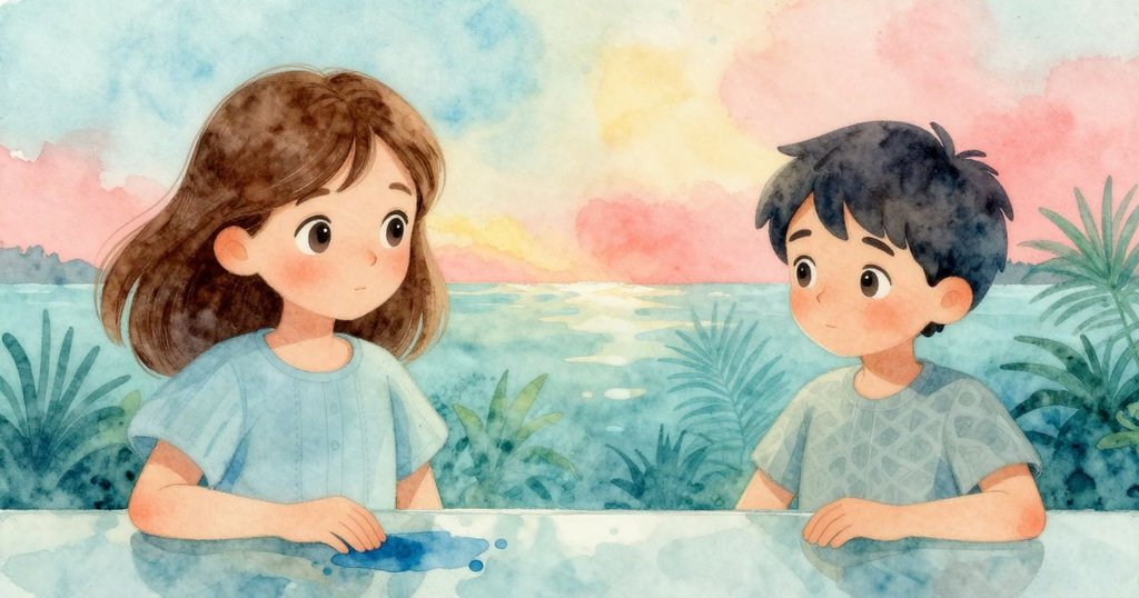 透過霧狀玻璃展示印墨質感，如水下般柔和奇幻，阿爾瑪輕觸紙張，營造神秘氛圍。