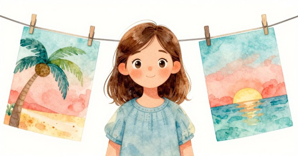 象徵性場景中阿爾瑪掛起兩幅微妙不同的印作，靜思中呈現工藝美與不完美之美，溫暖柔光映襯。