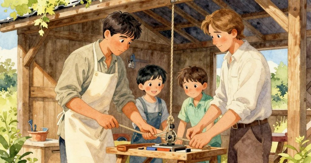 Rafferty與Zander並肩工作，臉上流露出達成感與溫和喜悅，木棚內充滿金色陽光