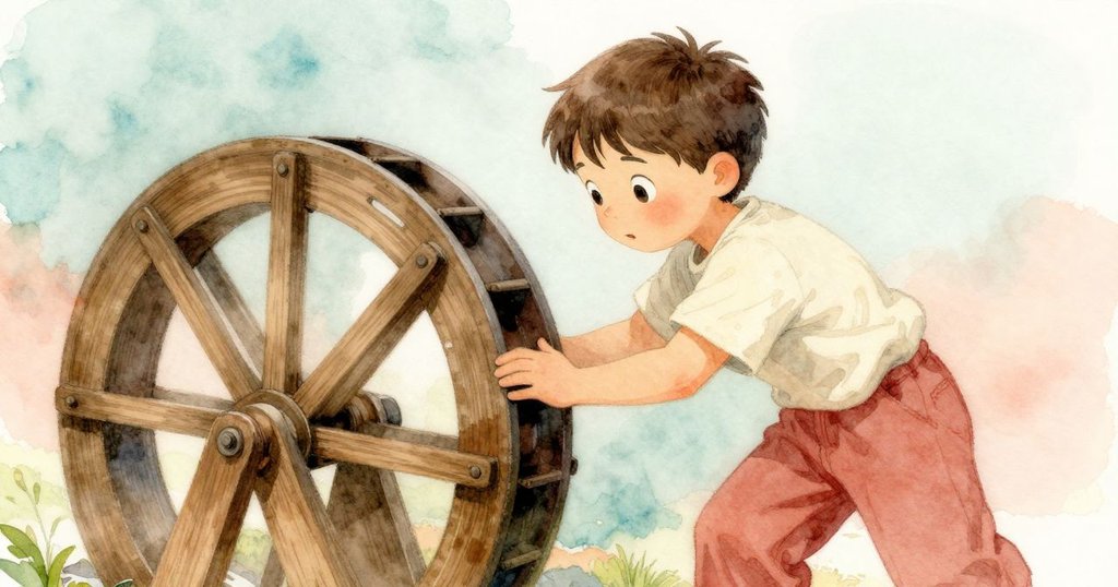 Everett 觀看木舌機關運作,麥粒緩緩釋放,傾斜角度捕捉動態細節,表情專注