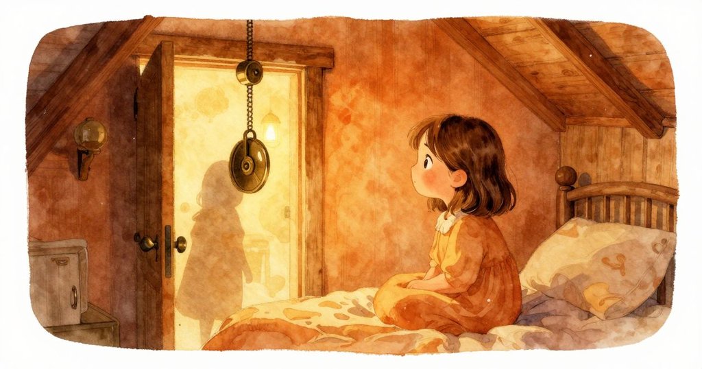 Willa躺在床上看著門上搖晃的銅滑輪,溫暖燈光映照整個車廂,展開故事開端的寧靜場景