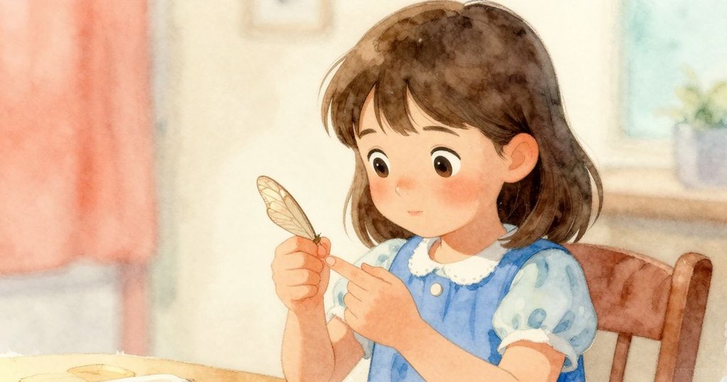 Bea回憶祖母教導，用指節比對飛蛾的細小翅膀，溫馨畫面融入柔和回憶色調，流露懷舊情懷