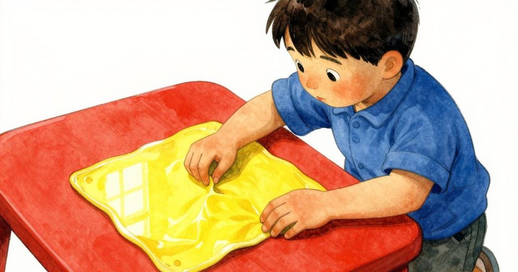 Dale的手伸向桌上歪斜的蠟方形,細節豐富的桌面在窗光映照下閃爍,專注調整中