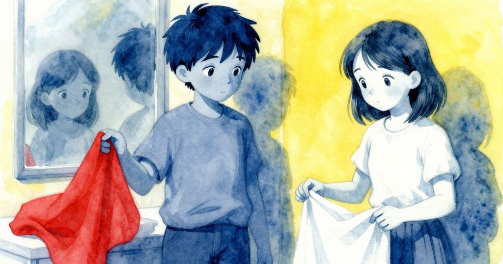 Dale和Inez注視染槽中浸入布料,反射出認真神情,染液猶如鏡面,現出沉思與轉變之美