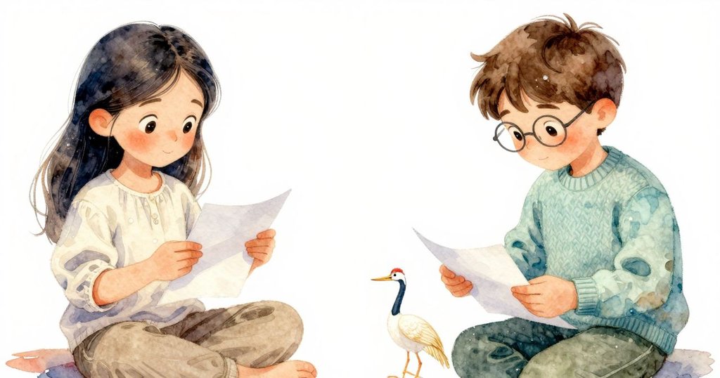 Darla 與 Irving 分鏡展示，一邊展示紙張摺疊技巧，一邊呈現濕潤後紙鶴變形，神情專注細膩