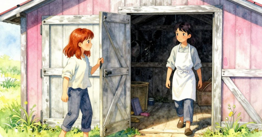 Joelle走進鄉村小屋門口,Nina在內部忙碌窯爐,暖陽灑進室內,展現故事開端,充滿溫馨氛圍