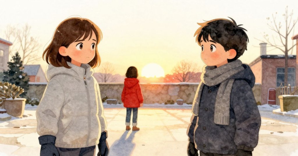 夕陽映照下的院子，光柱在遠牆上劃出彩色軌跡，馬倫放下工具，格里爾滿懷欣慰靜觀落日