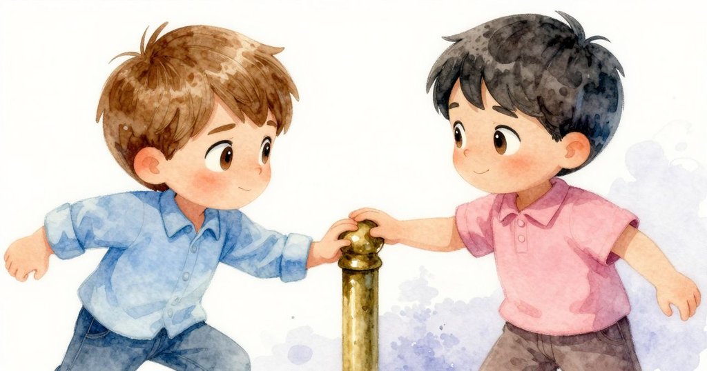 Quinn 專注的臉龐與手輕觸銅柱凹痕，光影柔和，透露堅定與希望，十分感人。