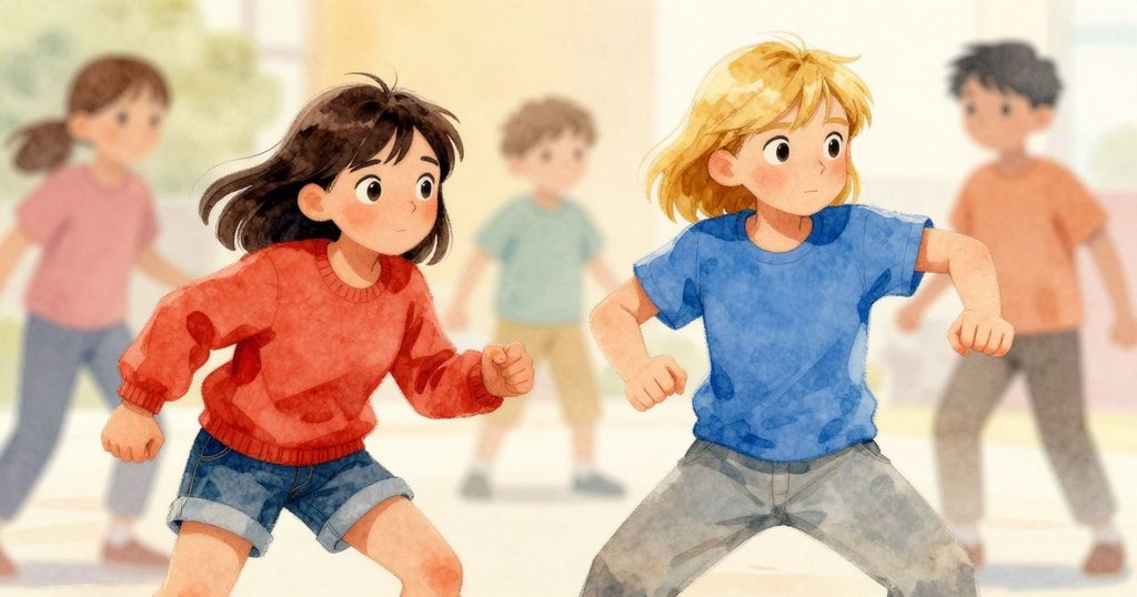 動感畫面呈現飛盤快速旋轉,兩位小孩動態連續動作,光影模糊突顯能量