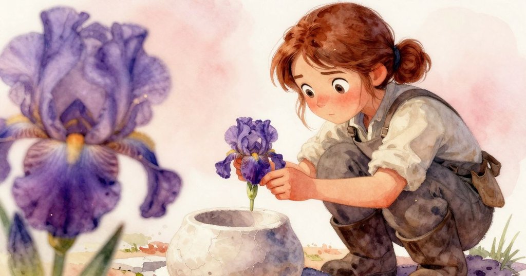 Iris細心探查模具上細微裂痕，以手指輕觸，神情專注流露探索與驚喜，在溫暖光線下呈現細膩瞬間