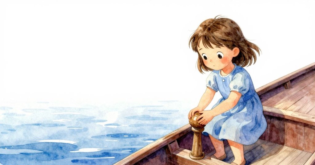 烏拉獨自在空曠客艙中仔細檢查木旋鈕,背景留白,展現出專注與沉思的情緒