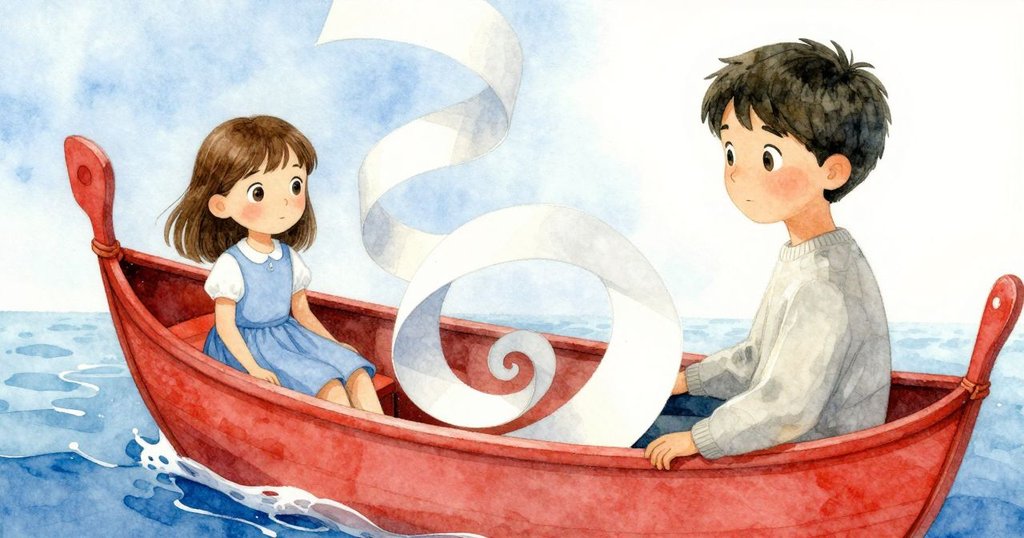 紙螺旋在客艙內展開不可能幾何圖形,烏拉與格瑞驚訝注目,場面充滿超現實與魔幻色彩