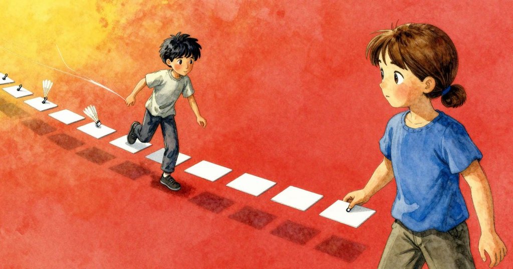 卡片連續上升，織梭與掛鉤呈現出動態軌跡，動感十足，營造出富有節奏感的創作瞬間