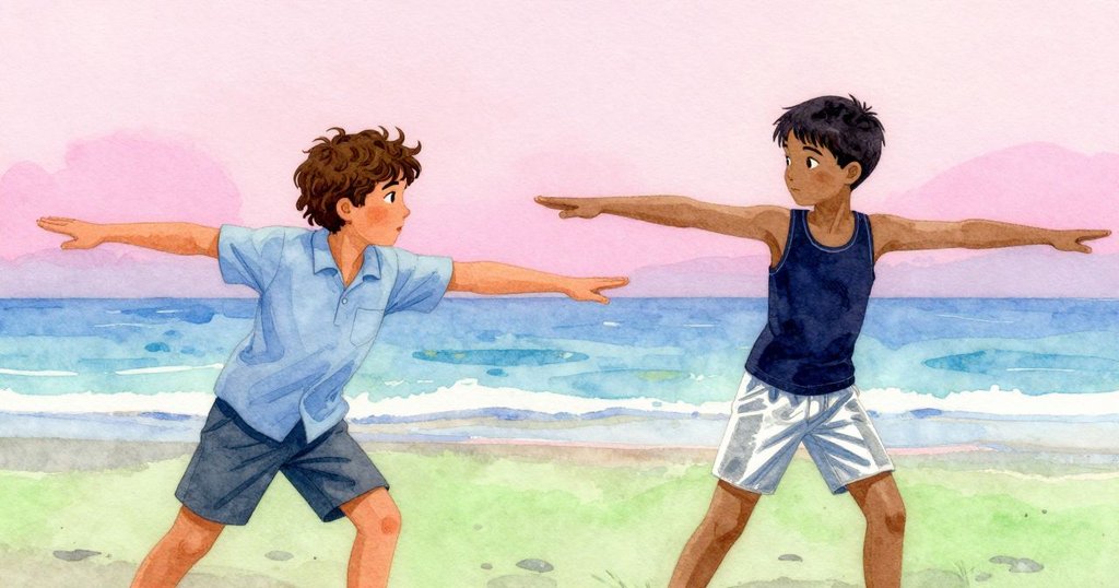 Zev與Kent並排協調動作,水面與細塵交融,呈現出和諧的節奏與溫柔結局,氣氛平和安定。