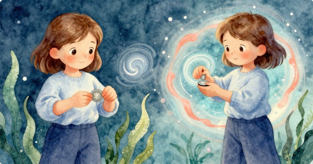 萊恩在旋轉過程中整理收藏品,一邊是實物細節,一邊展現夢幻般的柔光與流轉,情感交織。