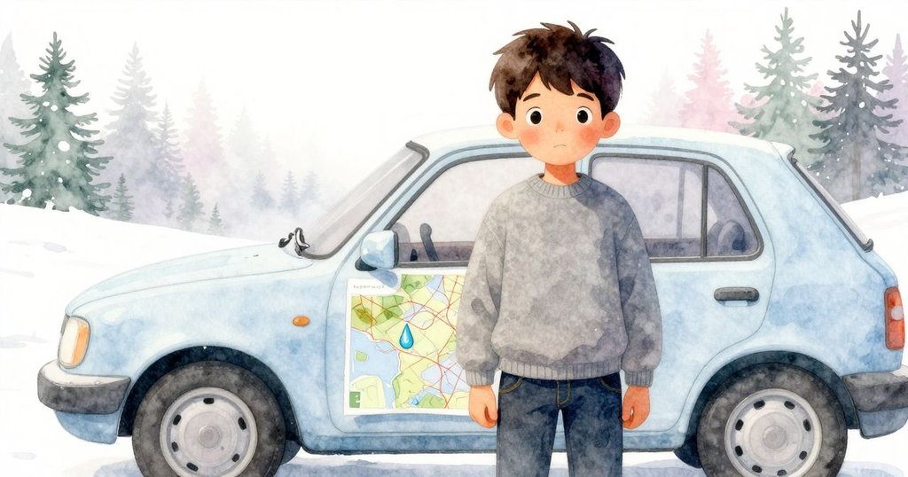 車內真實與窗外幻影交融，水滴沾染地圖墨跡，展現現實與記憶並存的奇妙瞬間