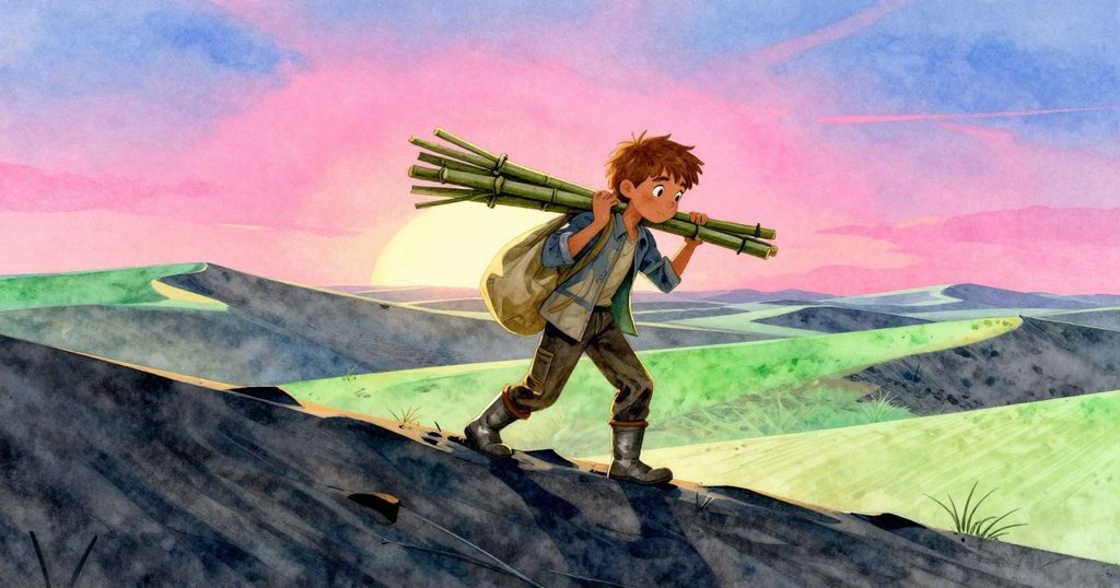 亨里克在黎明時分踏上沙丘，邁步動感，背景為廣闊沙丘與溫暖陽光