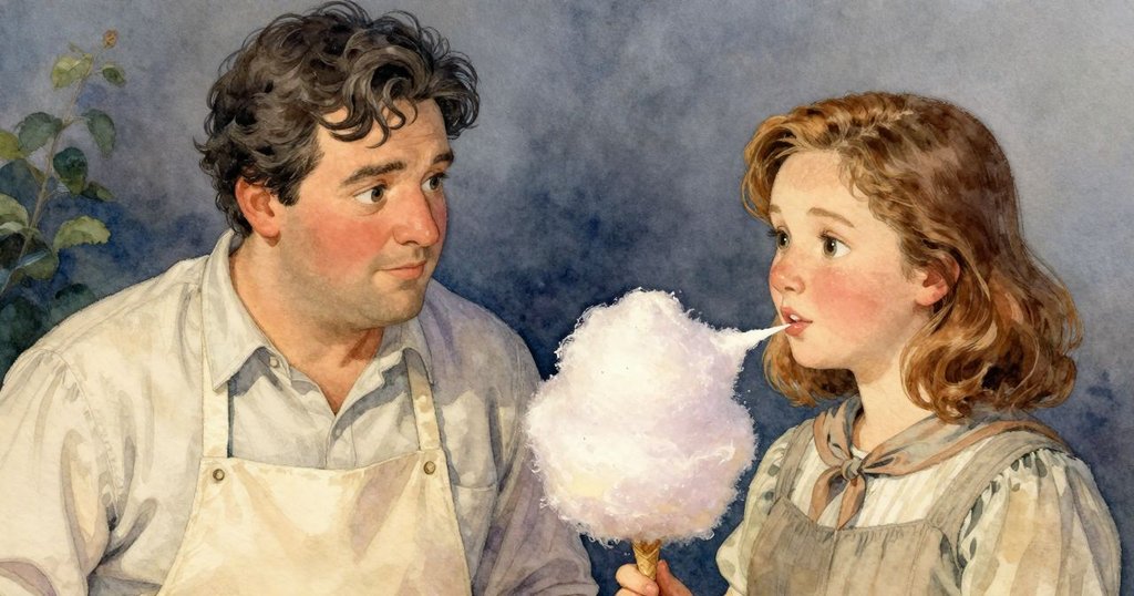 從哈特利視角看棉花糖錐轉動中散發著閃爍糖線，細節豐富展現神奇工藝