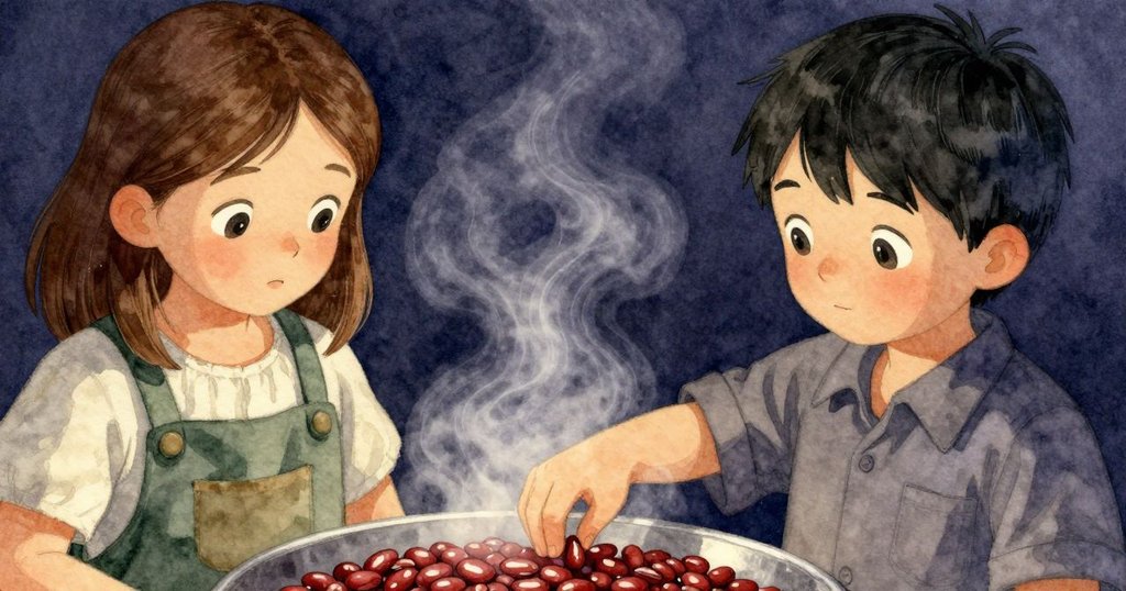 豆子倒落在冷卻盤上，細緻蒸氣緩緩升起，薇芙莉輕觸盤邊，彷彿喚起溫馨回憶。