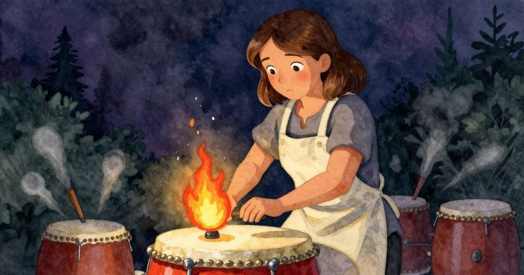 驚覺早裂聲，薇芙莉迅速調整火控旋鈕，眼神警覺，豆鼓背景中展現出動感與緊張氛圍。