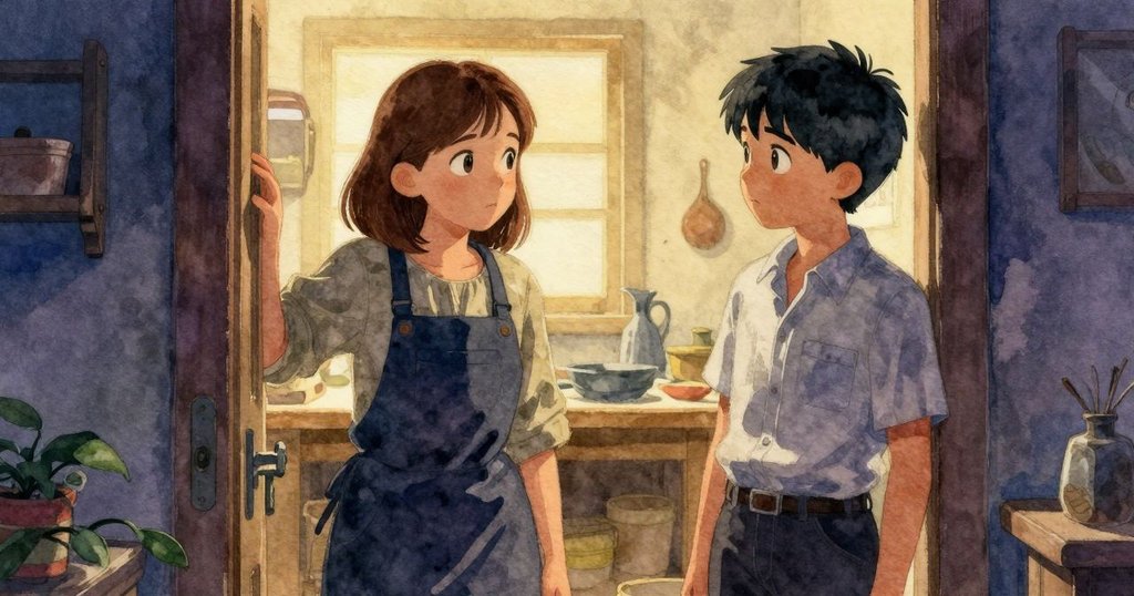 豆鼓節奏穩定後，賈維斯走向工房與薇芙莉相見，兩人共享柔和目光，畫面溫馨且充滿家族傳承情懷。