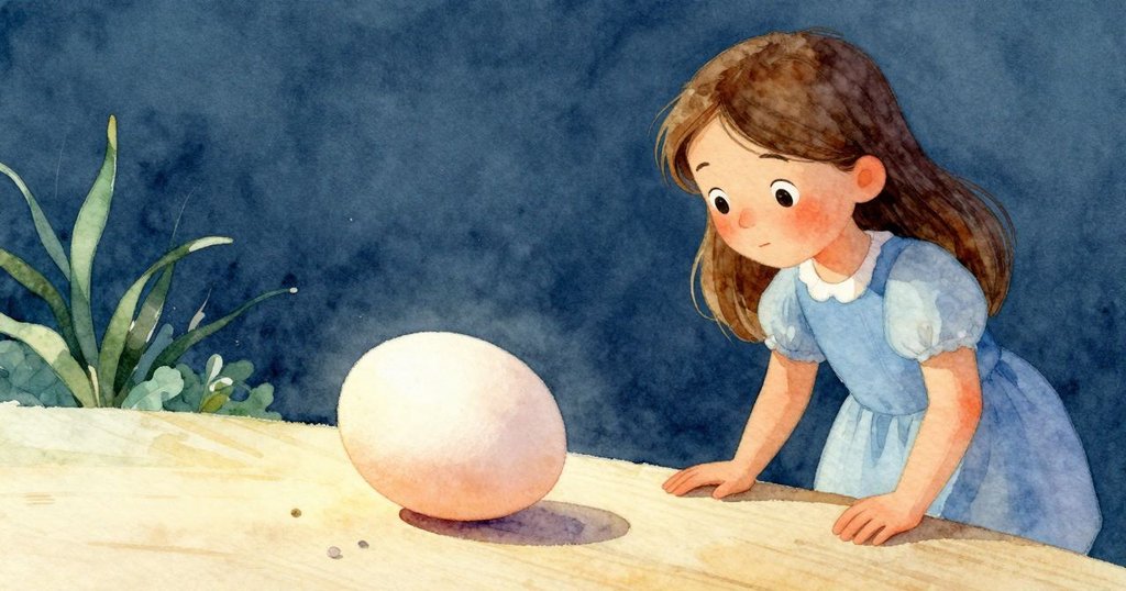 Tamsin輕輕推動蛋在砧板上，蛋殼出現細微裂紋，琥珀色液體慢慢擴散，光影交錯令人著迷