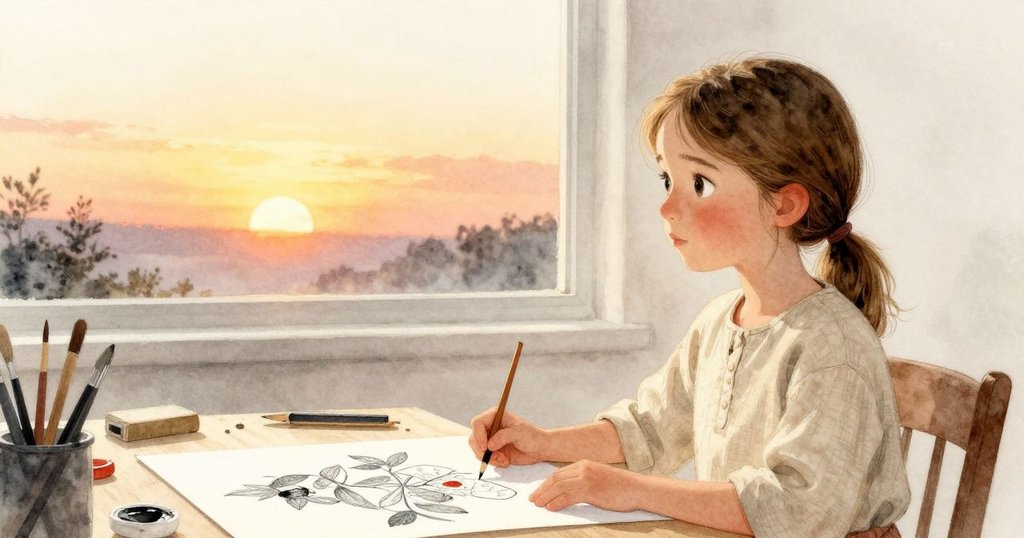 夕陽餘暉下,Neve完成了作品,紅寶和藍色珠子交織光影,展露滿足祥和的結局