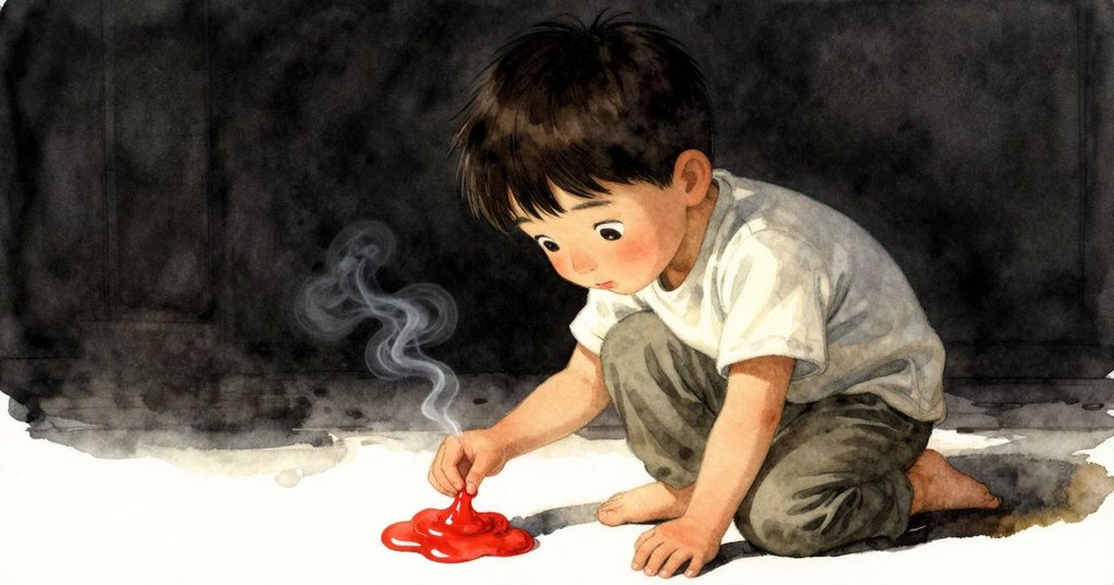 Tobias眼睛特寫,專注凝視著冷卻蠟塊,神情充滿期待與細緻感受,背景柔和隱約呈現室內環境