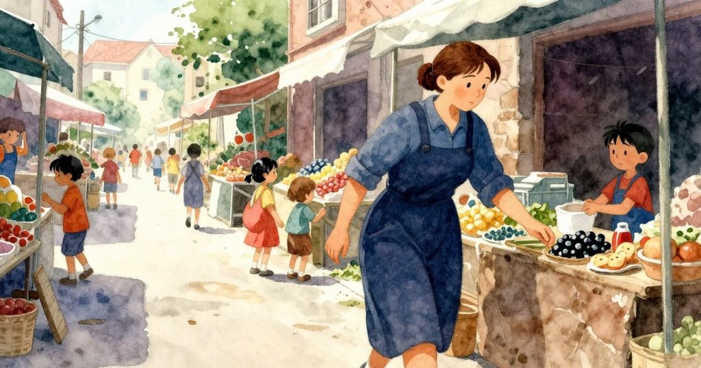 布萊思走出市場攤位進入熱鬧街道,晨風清新,冰品攤聲音遠,室內外氣氛交融