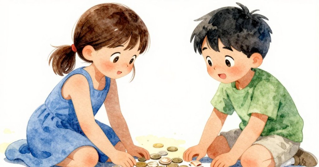 冒險尾聲，Tess與Owen齊心拾起散落銅幣、貝殼與化石，協作溫馨，夕陽下共締團圓美好結局