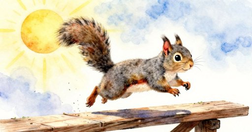 Sun Patches and a Squirrel on the Bridge