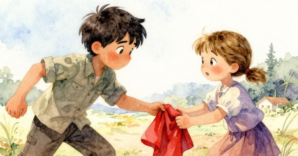 在夕陽柔光中,Judson溫柔地將紅布遞給Mabel,雙手相接傳遞關愛,整個場景洋溢著平靜與暖意。