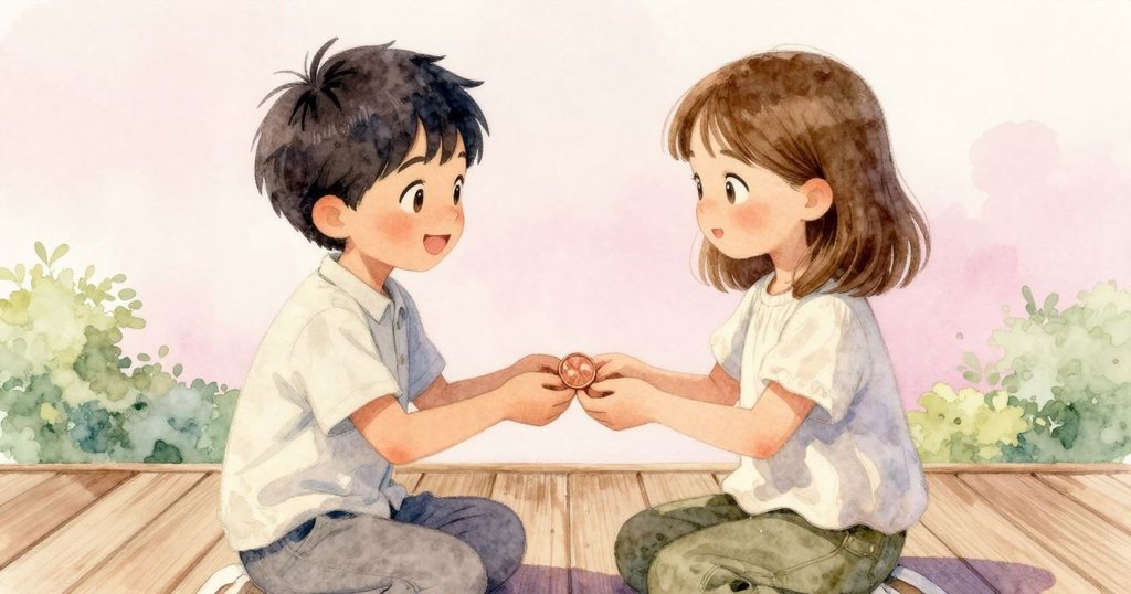 馬可與夏妮亞在船甲板上互遞銅幣，溫馨默契流露，故事達到高潮後進入平靜結尾。