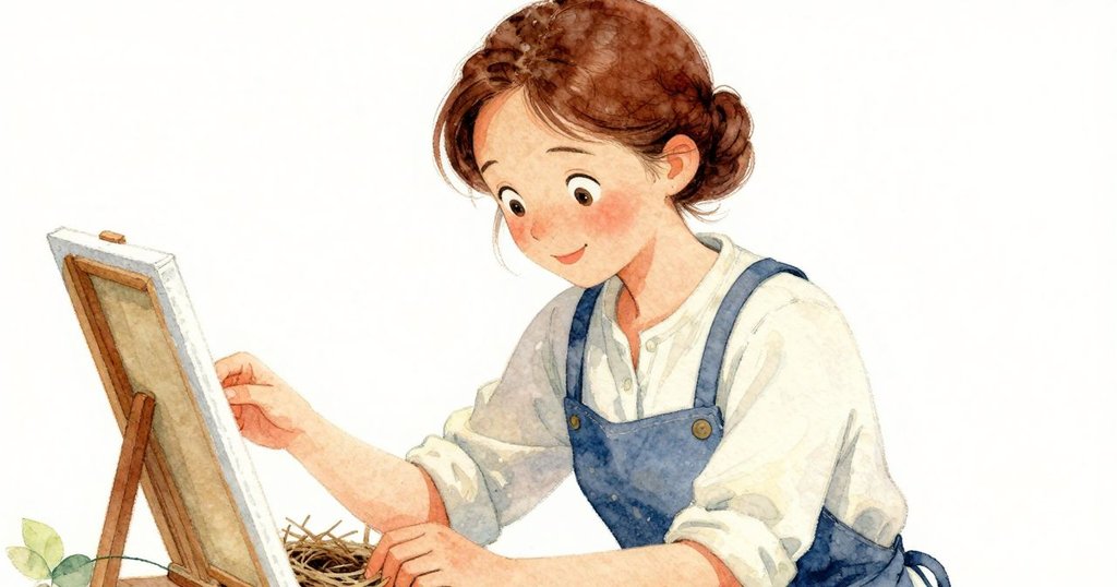 Harriet在雞舍內仔細檢查巢箱,專注的臉龐與溫柔動作表現出對細節的關懷,氛圍溫馨