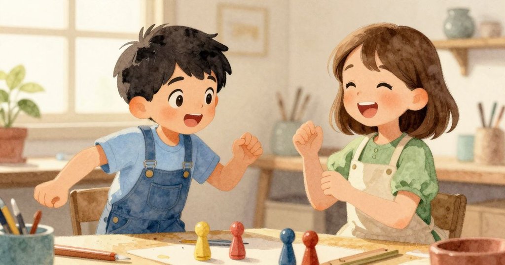 畫面展示Pascal伸手接住飛出的木釘, Giselle開心大笑, 兩人在工作坊內共享輕鬆愉悅瞬間, 細節生動