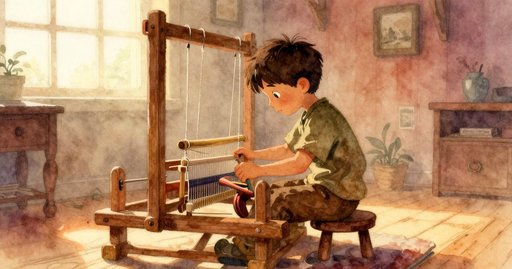 Stretching Yarn and a Curious Cat in the Weaving Room