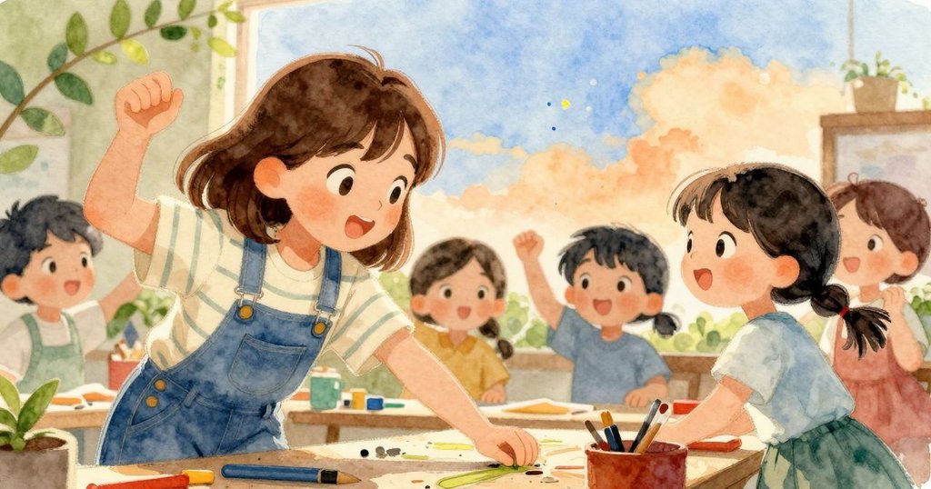 六月與拉娜在工作臺前歡笑慶祝，周遭同伴也帶著欣喜表情，呈現成功挑戰後的滿足氛圍。