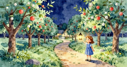 Falling Pear Tips the Apple Basket in the Orchard