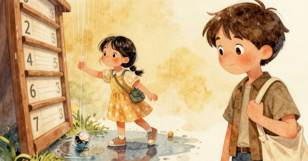 雨水順著時刻表潺潺流下,映出車站時鐘與大理石的倒影,展示大自然與工藝之美,畫面細膩動人。