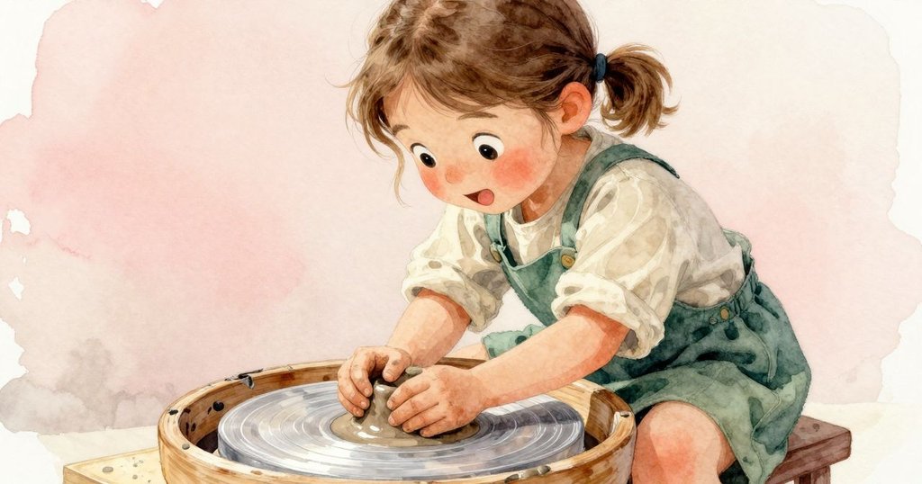 Maren於落日柔光中靜思創作，手觸木輪上殘留泥痕，每一道痕跡象徵著她創作過程的意義與美