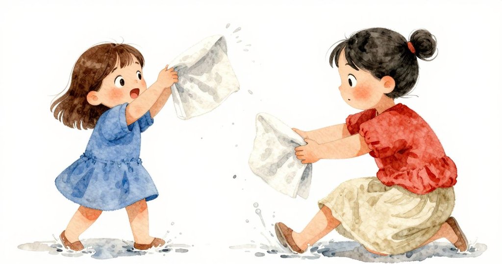 喬西鞋子被濺水,毛巾方塊落下瞬間引起驚訝,莎拉目光關切,動作中透露急切反應