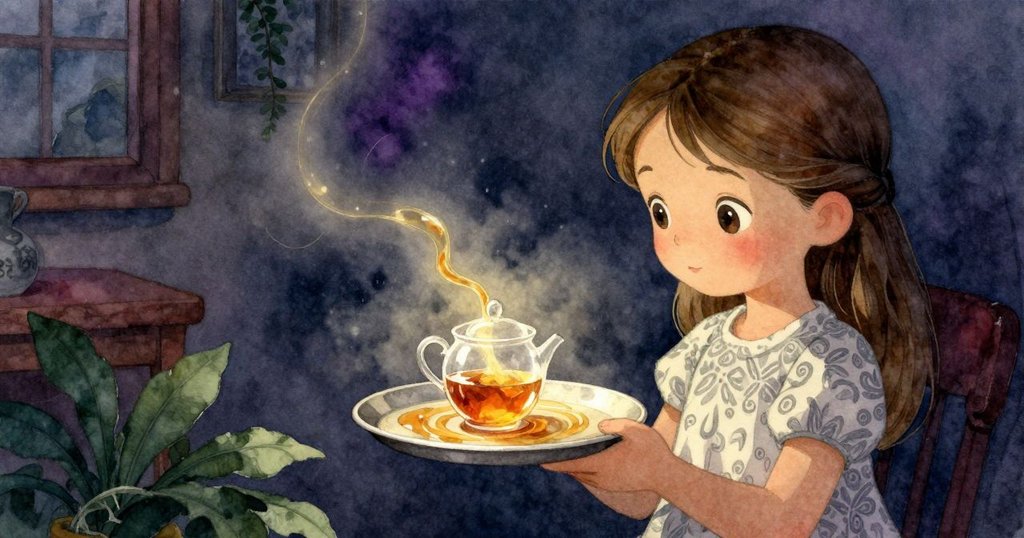 現實與想像交織，靜謐茶角與魔幻液流各半展現，Nina凝視其中奧秘