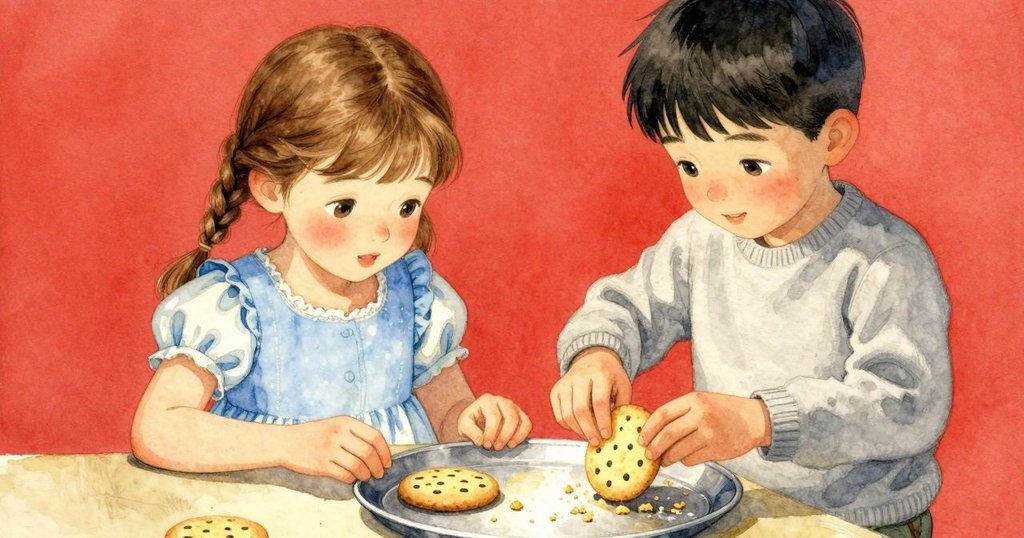 格雷專注動作中分開餅乾,盤上麵包屑與果汁微妙融合,光影細節濃烈定格瞬間